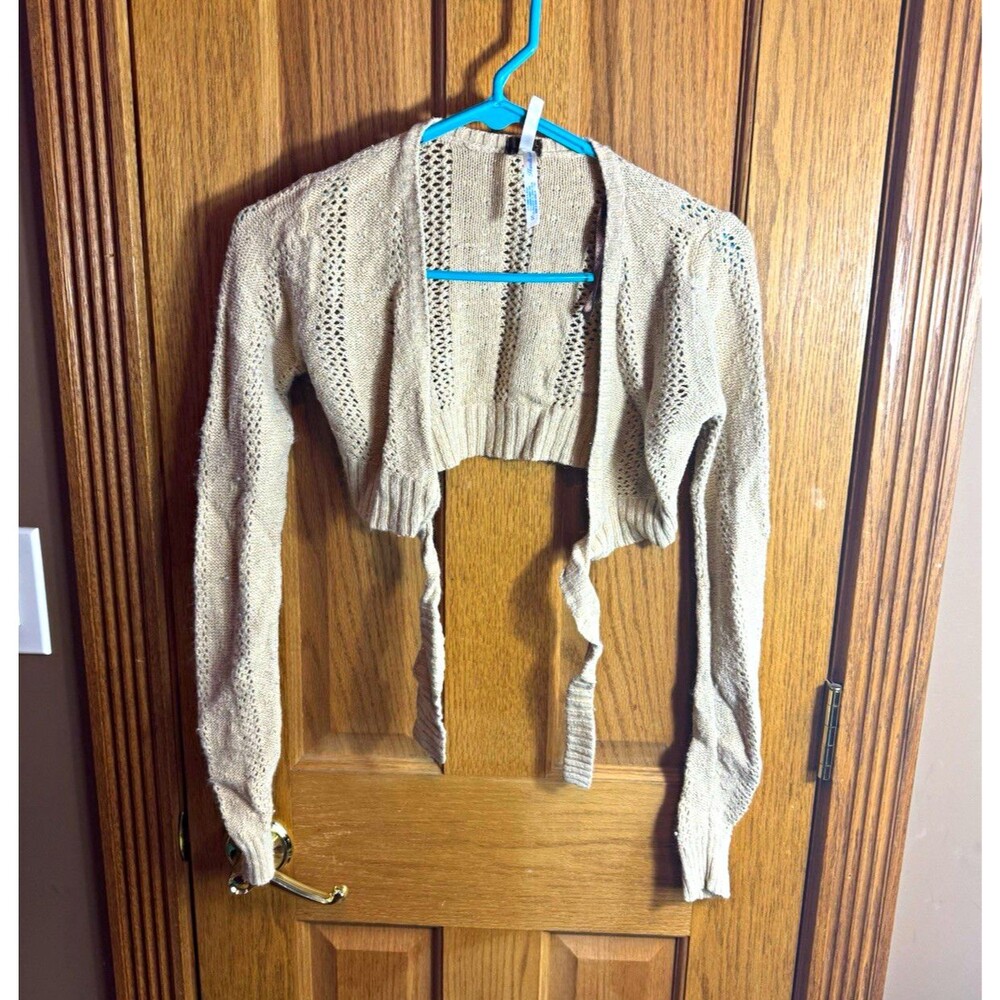 Aeropostale Women’s Beige Open-Knit Long Sleeve Bolero shrug Sweater, S